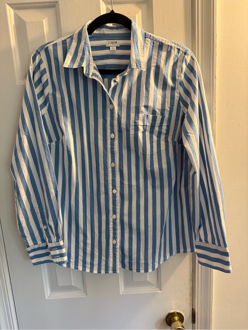 J. Crew Blue and White Vertical Stripe Button-Down Shirt